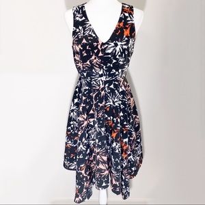 Metaphor Navy Floral Mini Dress with Pink and Orange Accents